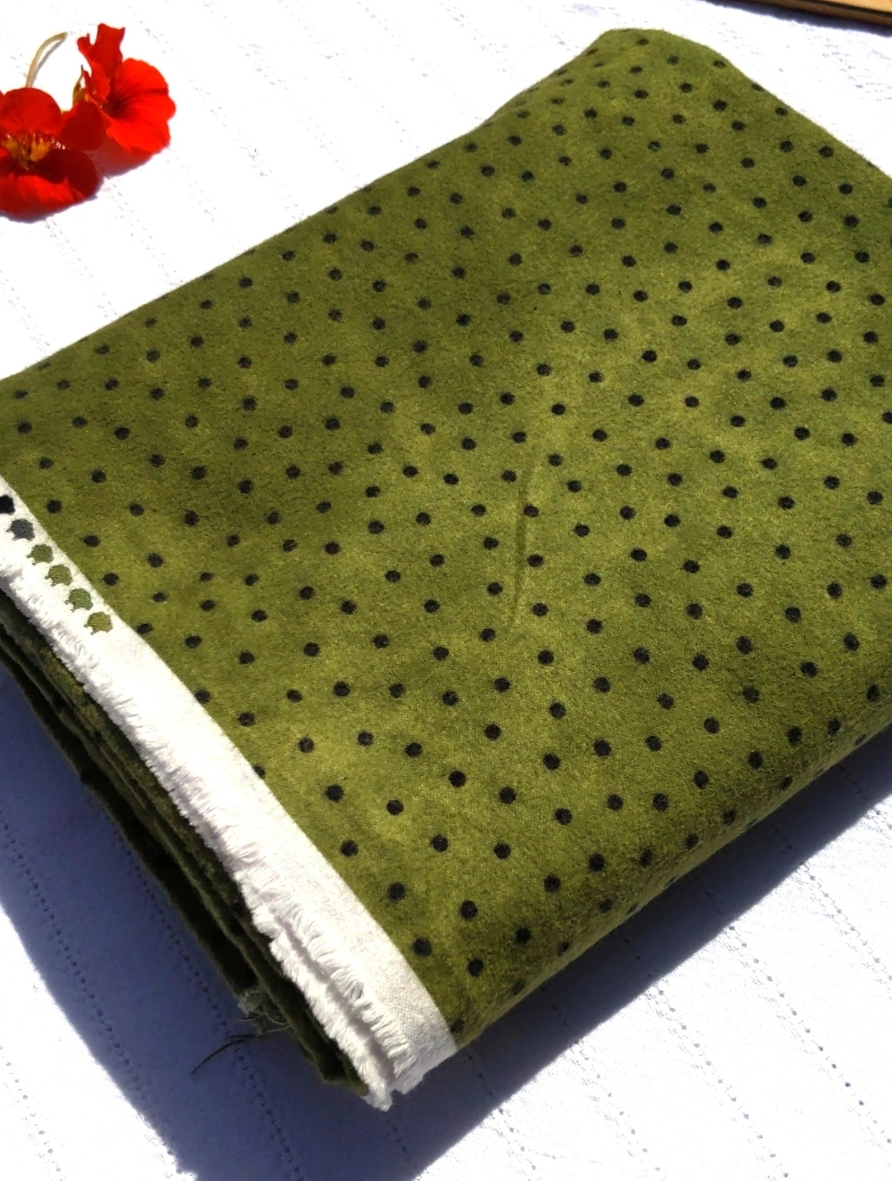 Woolies Cotton Flannel Polka Dot Fabric In Green Ombre